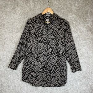 Chico’s Tunic Womens 0 Gray Black Cotton Long Sleeve Button Front- 1282*